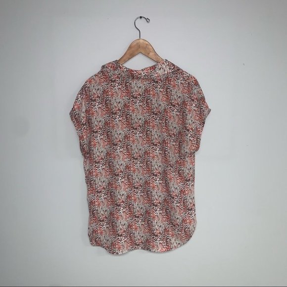 Pleione Short Sleeve Blouse Women's Size Medium Chevron Orange Anthropologie - Picture 2 of 6